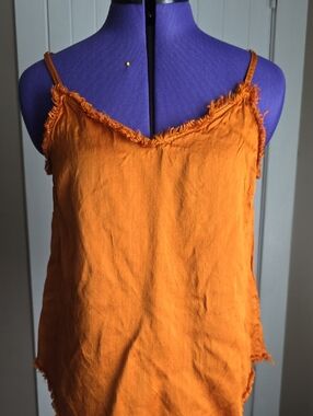 Allison Joy Orange Frayed V-Neck Camisole Tank